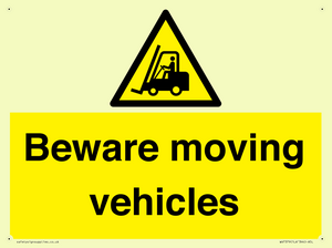 Beware moving vehicles with Warning forklift symbol